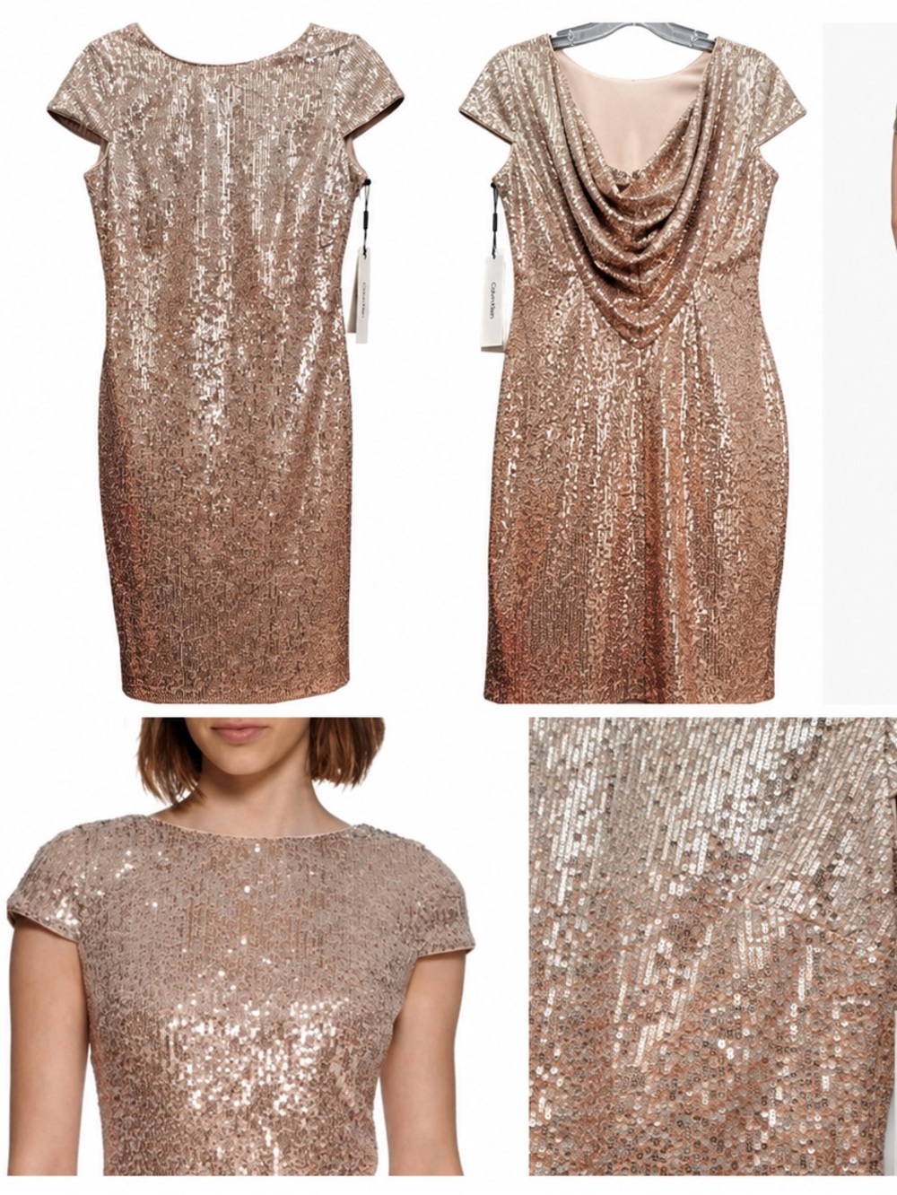 Calvin Klein Rose Gold Sequin Midi Dress